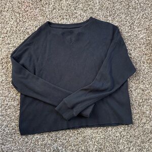 BLACK WAFFLE KNIT CROPPED LS ABERCROMBIE & FITCH